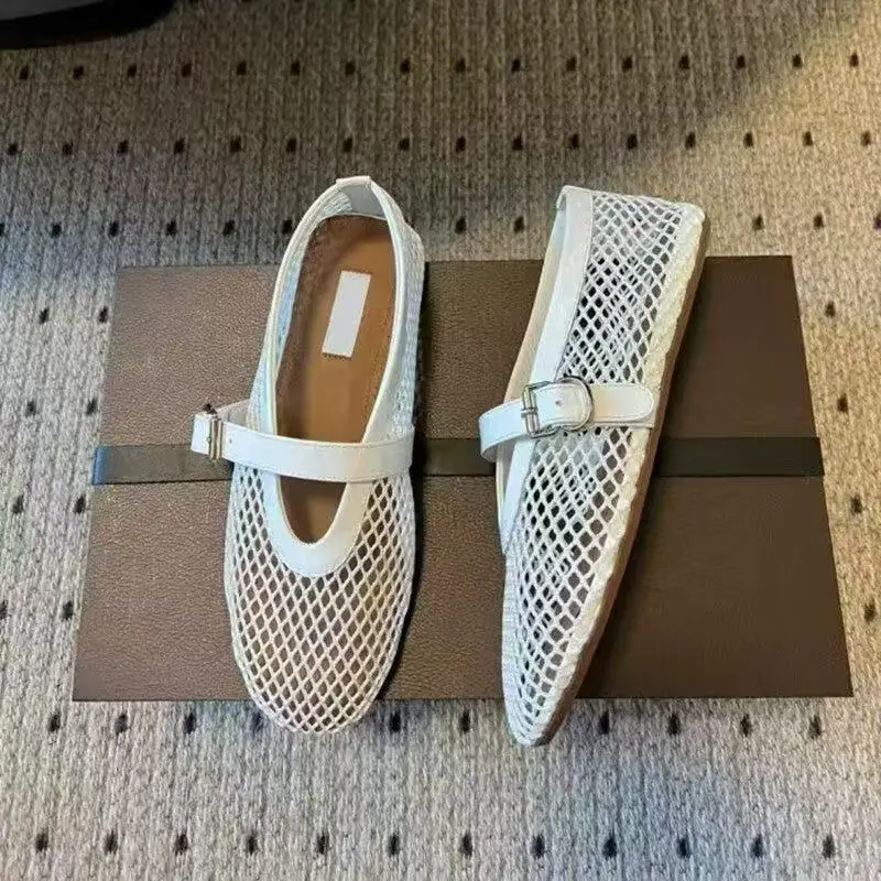 Sandales en cuir respirantes pour femmes, style français, à semelle plate, ajourées, type Mary Jane,