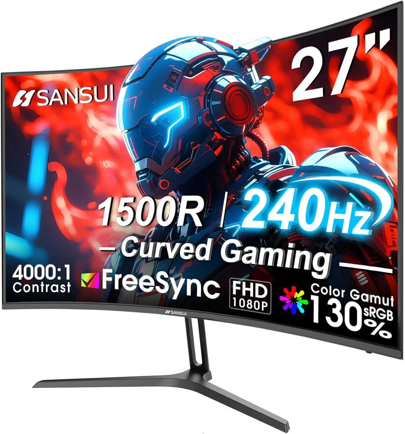 

27-дюймовый изогнутый игровой монитор с частотой 240 Гц, FHD 1080P, изгиб 1500R, HDR, FreeSync, порты HDMI и DP