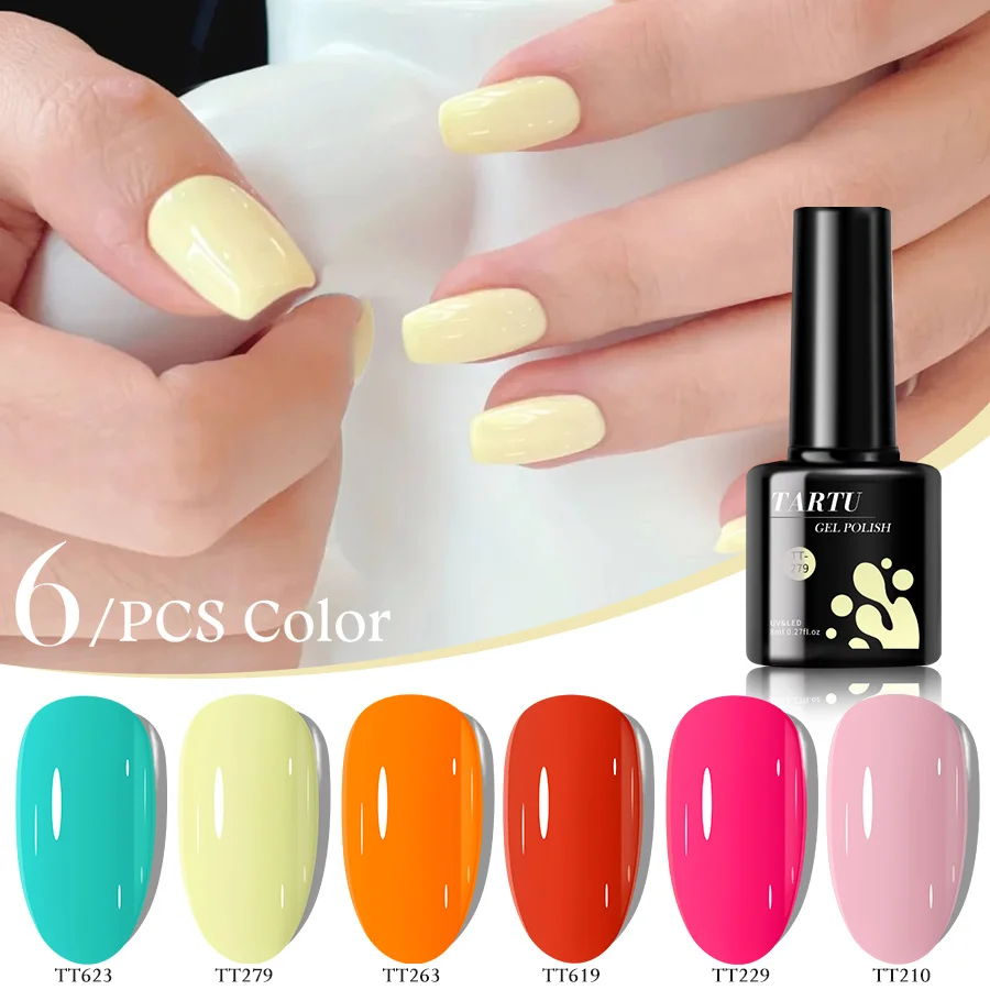 Ensemble de vernis à ongles Gel 6 pièces, Kit de vernis Gel Semi-permanent à paillettes rouge rose vert 6 couleurs, tremper Uv/Led, haut de manucure pour Nail Art