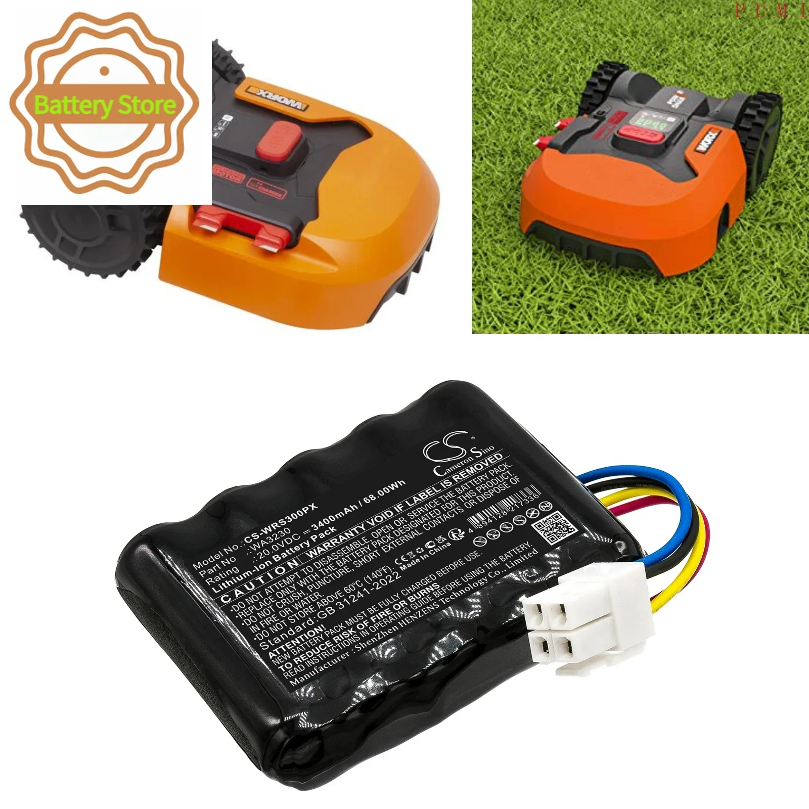 CS Replacement Battery for Lux-Tools,Worx,Practixx,Sunseeker,Ferrex,Scheppach AMR300-24 PN: 3400mAh / 68Wh