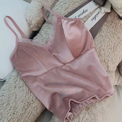 Women Tube Top Gold velvet Soft Comfortable Crop Top Sexy Camisole Wireless Tanks Wrapped Chest V-Neck Sleeveless Underwear