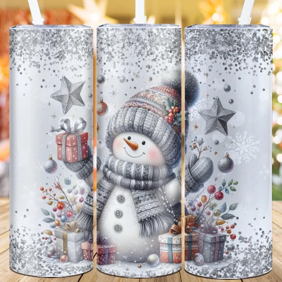 

Party Snowman Water Bottle Straw Lid 1Pc 20oz Stainless Steel Straight Cups 3D Print Snowman Merry Christmas Party Tumblers