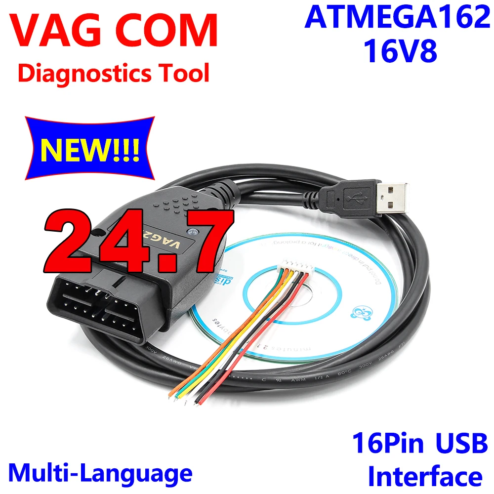 24.7 VAG COM OBD2 USB Interface ATMEGA162 16V8 Chip VAGCOM Diagnostic Tools Scanner System Fully Compatible for VW AUDI VAG Mode