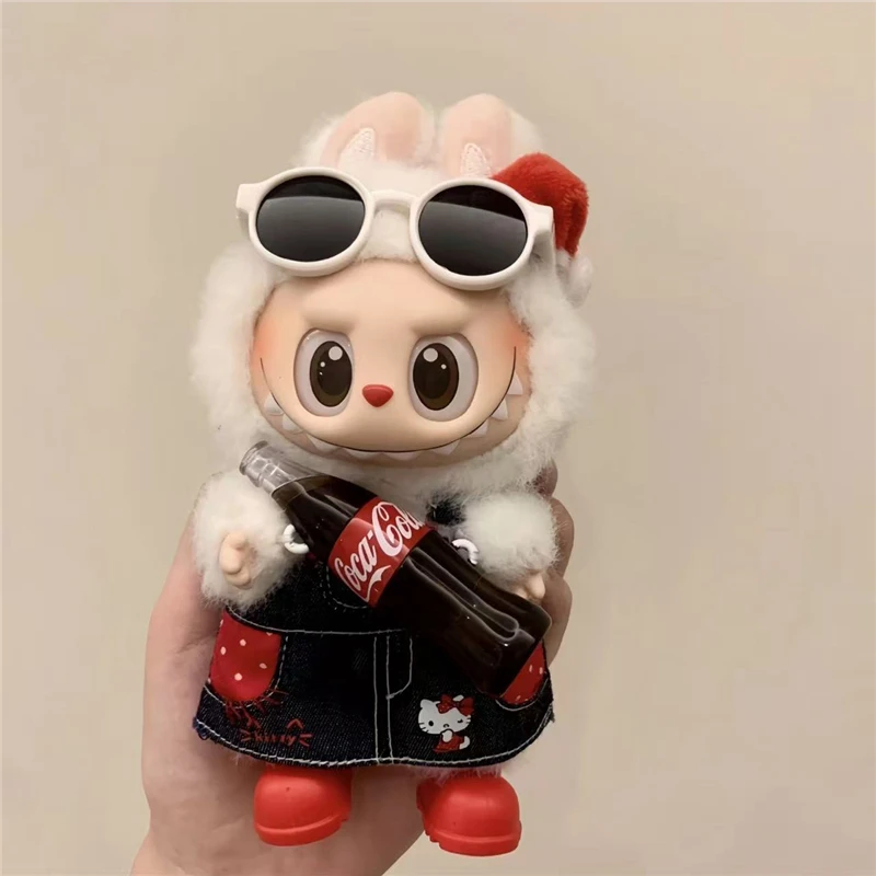 15 17cm For Labubu Doll Polka Dot Strap Dress Skirt Clothing Kawaii Hellokitty Cowboy Strap Pants Straight Leggings Clothes Ropa