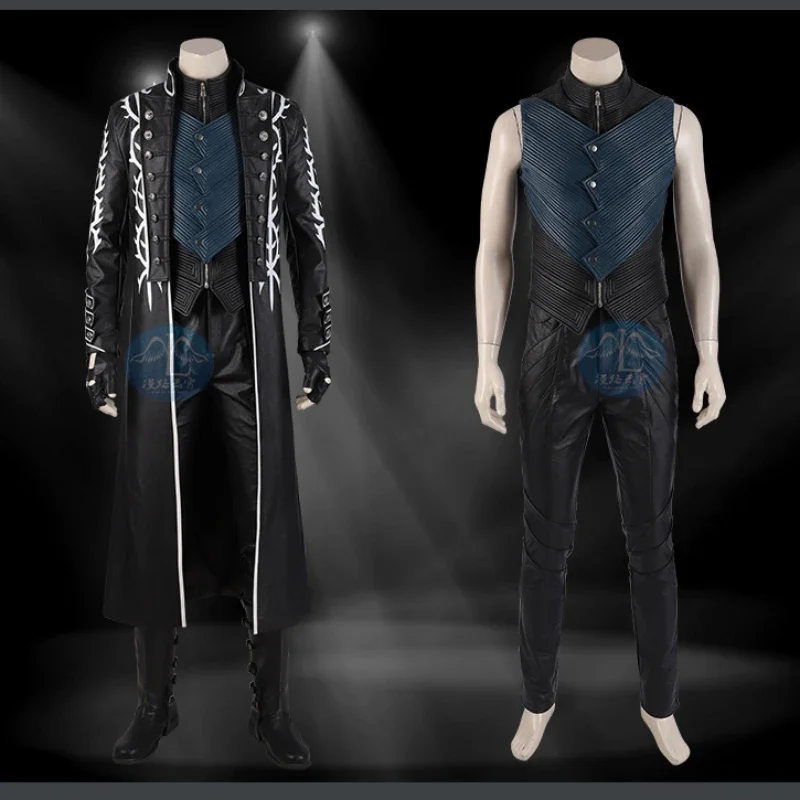 

High Quality Game DMC 5 Cosplay Costume Demon Hunter Vergil Long Fashion Jacket Fancy Masquerade Carnival Outfit With Boots