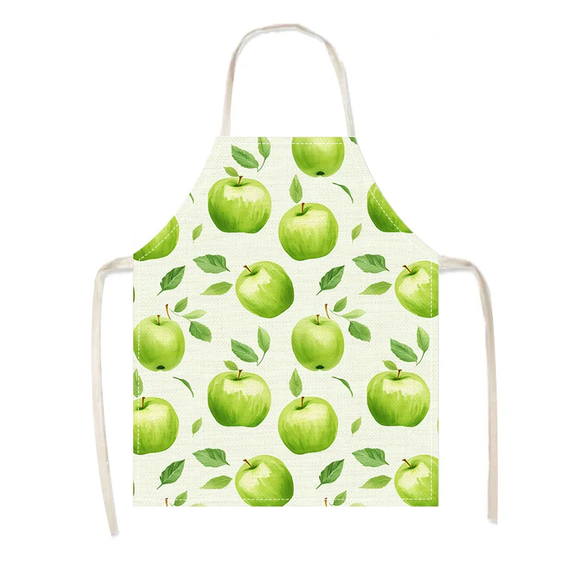 1pc Fresh Green Apple Leaf Pattern Apron Linen Farmhouse Kitchen Cooking Baking Apron Fruit Theme Home Decor Gift For Her Mom