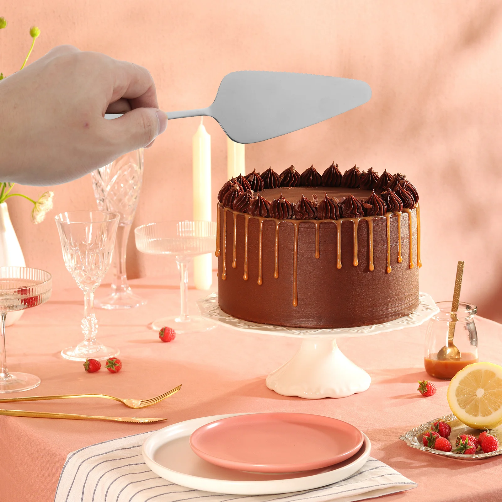 

1Set Stainless Steel Cake Server Fork Set Silver Finish Stylish Reusable Utensils for Weddings Parties Desserts