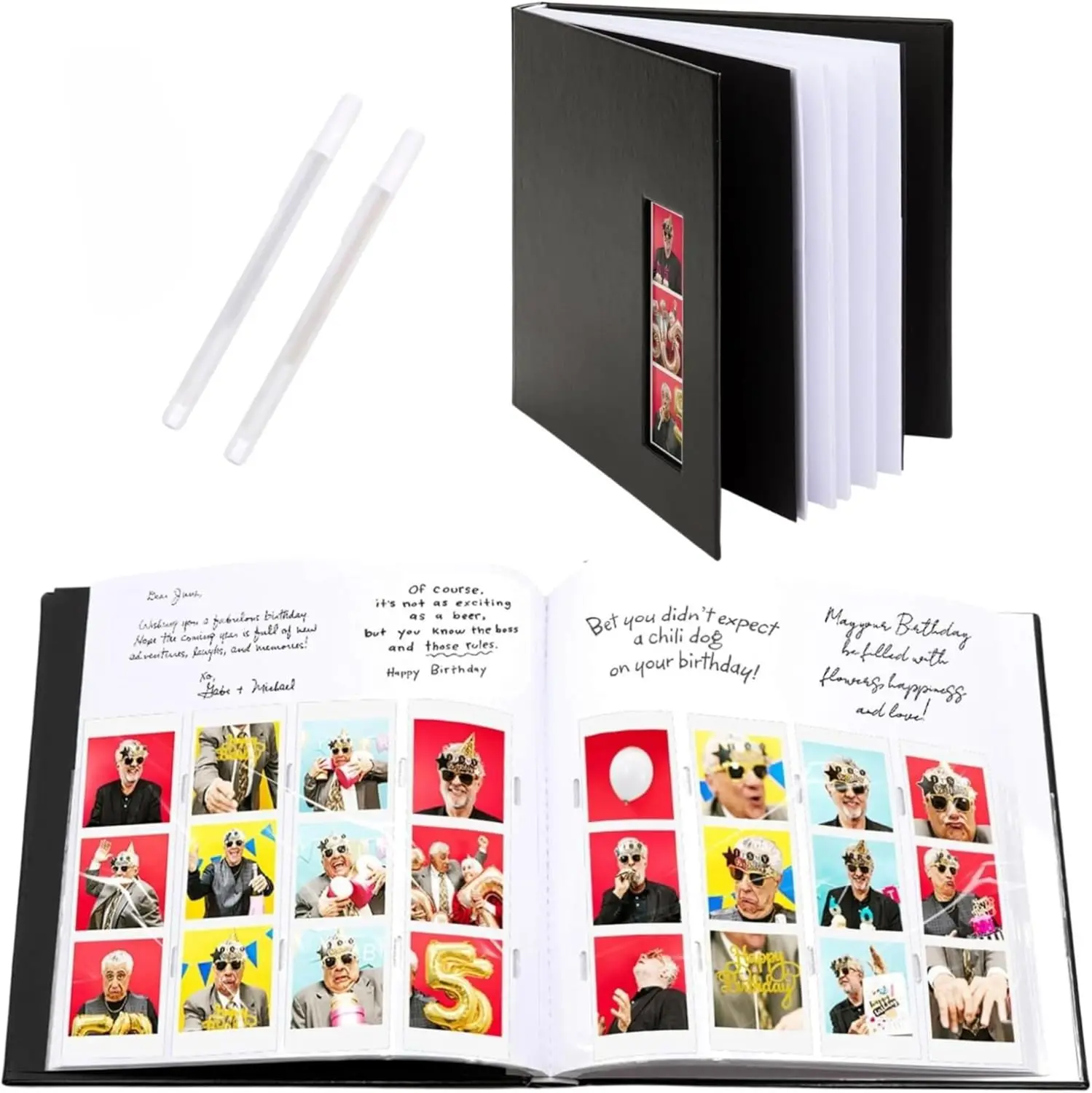 

PBF (1 Pack) Photo Booth Album, Guest Book with 2x6 Clear Picture Inserts, Black Cover with Plastic Sleeves & White Page