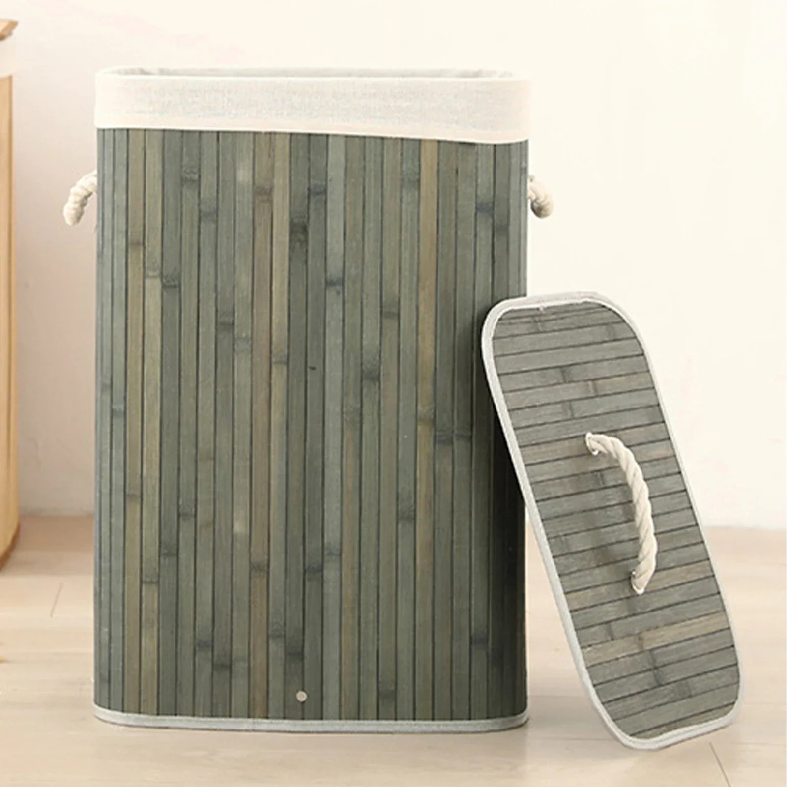 Large Capacity Foldable Laundry Basket Grocery Basket Bamboo Dirty Clothes Storage Bucket For Home Original Color Round