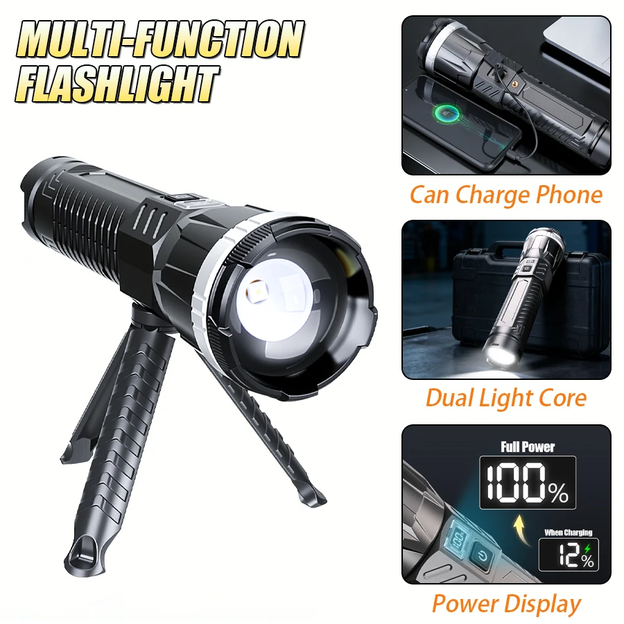 

800000000LM Супер мощные фонарики Перезаряжаемый светодиодный фонарик Кемпинговый фонарь COB Свет Встроенный аккумулятор для рыболовного патруля