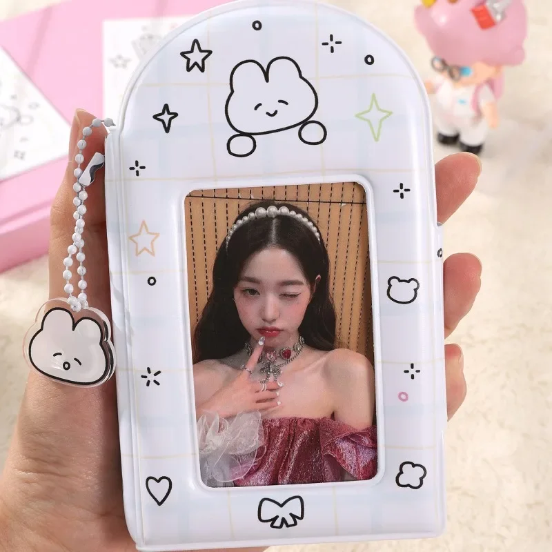 Korean Cute Rabbit Kitten PVC Card Bag Kawaii Girls Kpop 3-inch Photo Card Holder Hollow Display Card Collection Book Dustproof