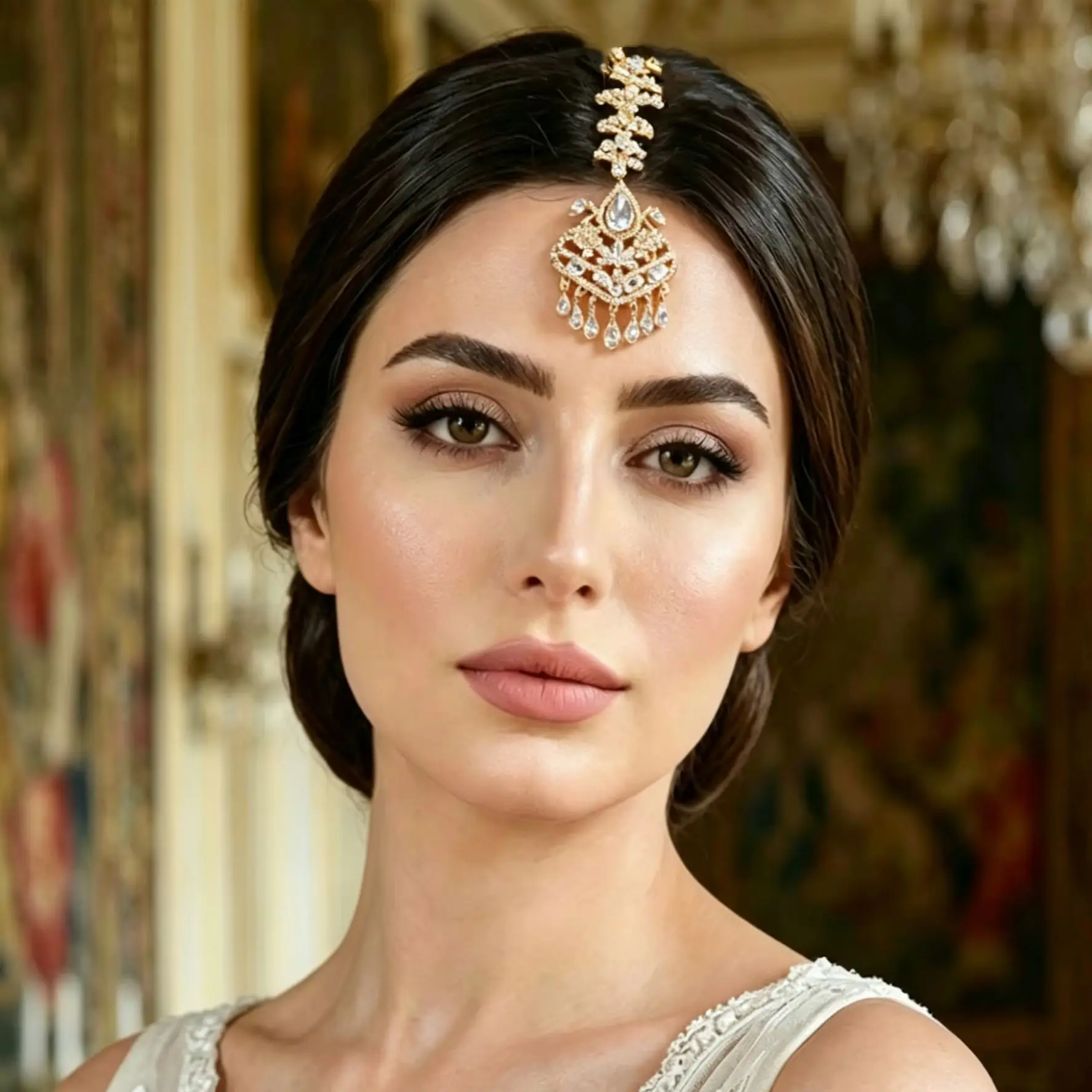 Waterdrop Pendant Forehead Chain Tassel Crystal Bindi Multi purpose Hair Jewelry Unique Exotic Ethnic Style Bridal Wedding Dress