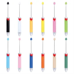 12pcs DIY Beaded Pen Heart Beadable Pens Free Logo Student Office 7-color Ballpoint Pen Set Beads Cartoon Pens for Writing