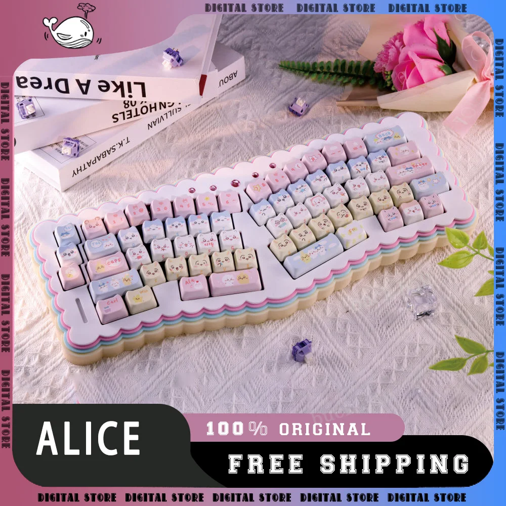 alice kit de teclado de jogo mecanico modo unico kit de teclado com fio troca quente acrilico biscoito empilhamento teclado de jogos presente de escritorio 01