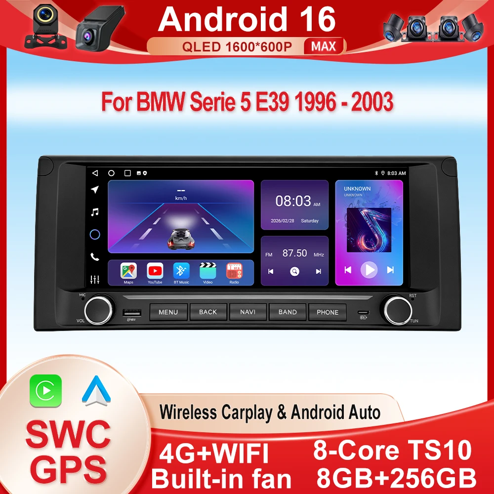 10.25 Inch Android Auto Car Radio GPS Navigation For BMW 5 Series E39 1996 - 2003 Multimedia Player Video 4G WIFI NO 2din DVD