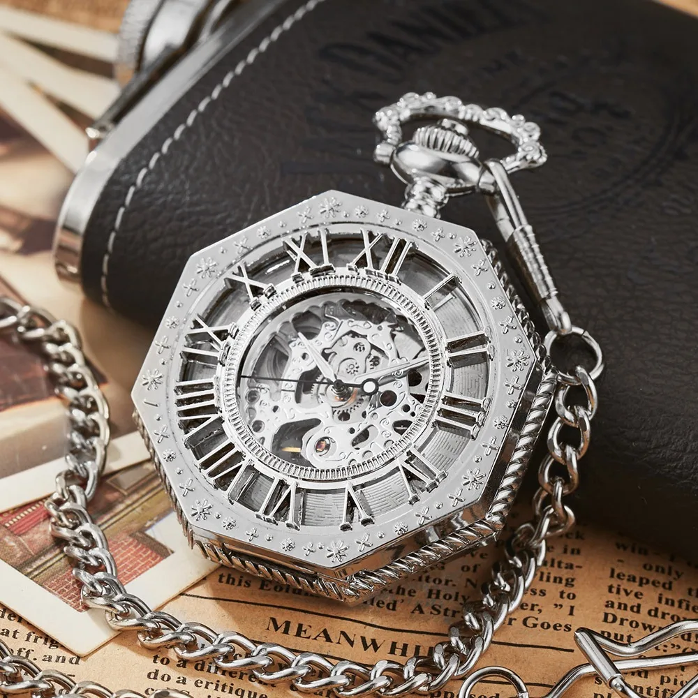 Montre de Poche Steampunk Vintage, Mécanique, avec Cadran Romain à Remontage