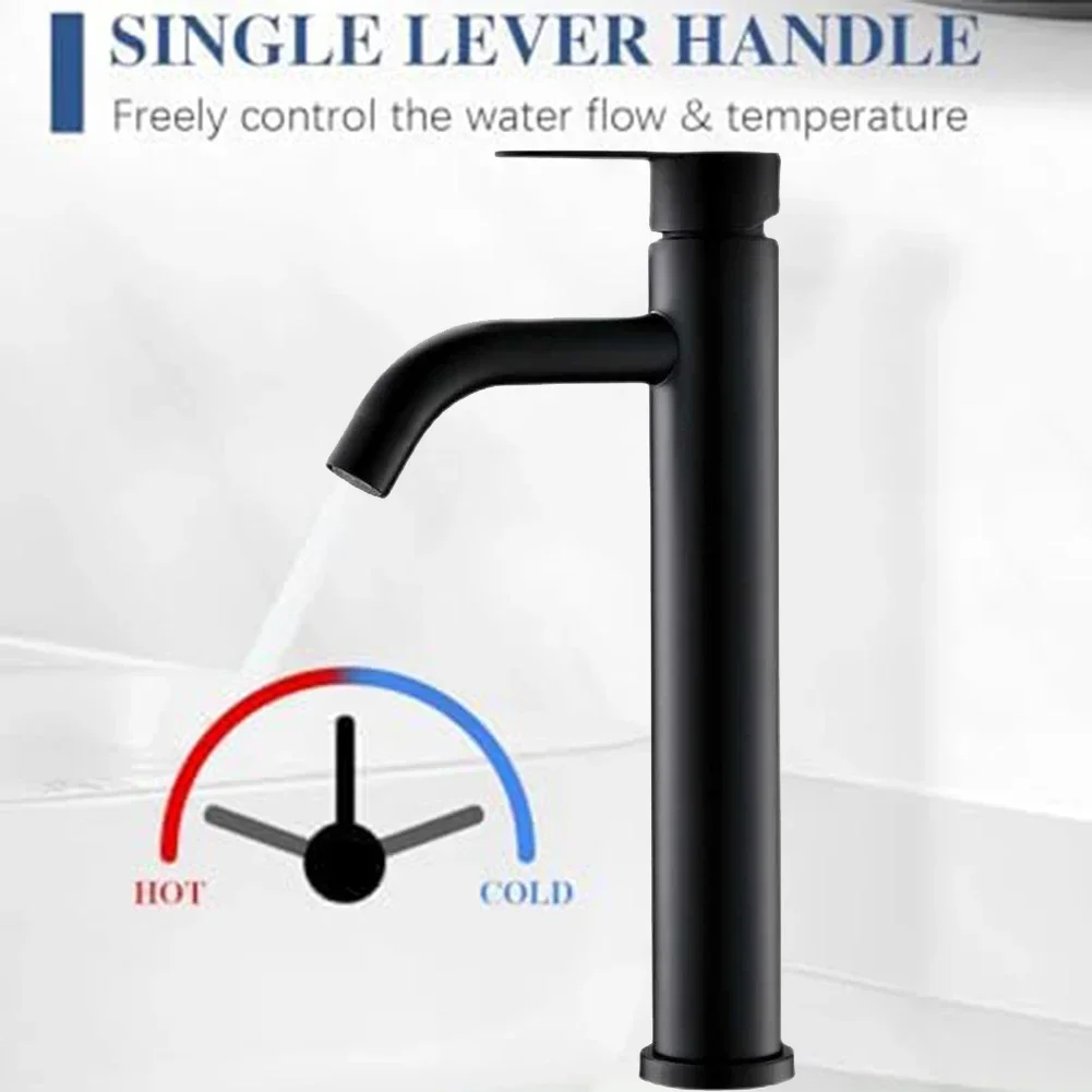 

1 Set Bathroom Tap And 2 Water Pipe Matte Black Bathroom Mixer Tap Stylish Easy-To Install Bathroom Tap Home Replacement Faucet