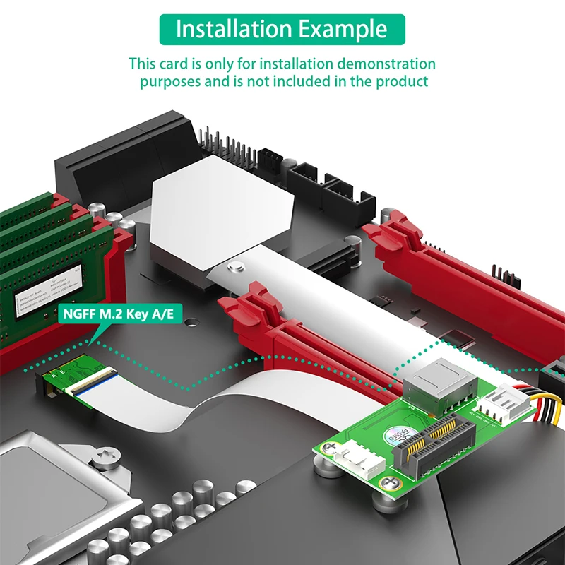 M.2 Key A+E zu PCI Express X1 Slot USB2.0 Port Riser Karte mit EMI Abschirmung FPC Kabel mit Magnetische Pad 4Pin Netzteil Kabel