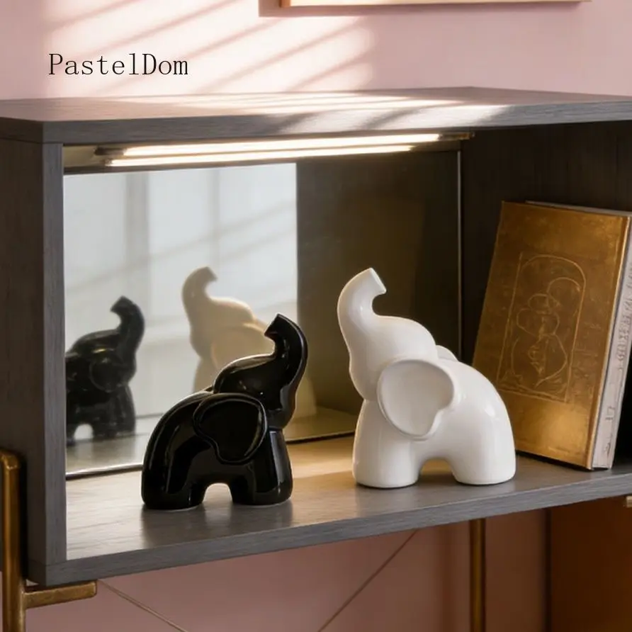 Simple Ceramic Black‑White Mother‑Child Elephant Ornament, Light‑Luxury Insta‑Style Nordic Modern Decor for Bedroom & TV Cabinet