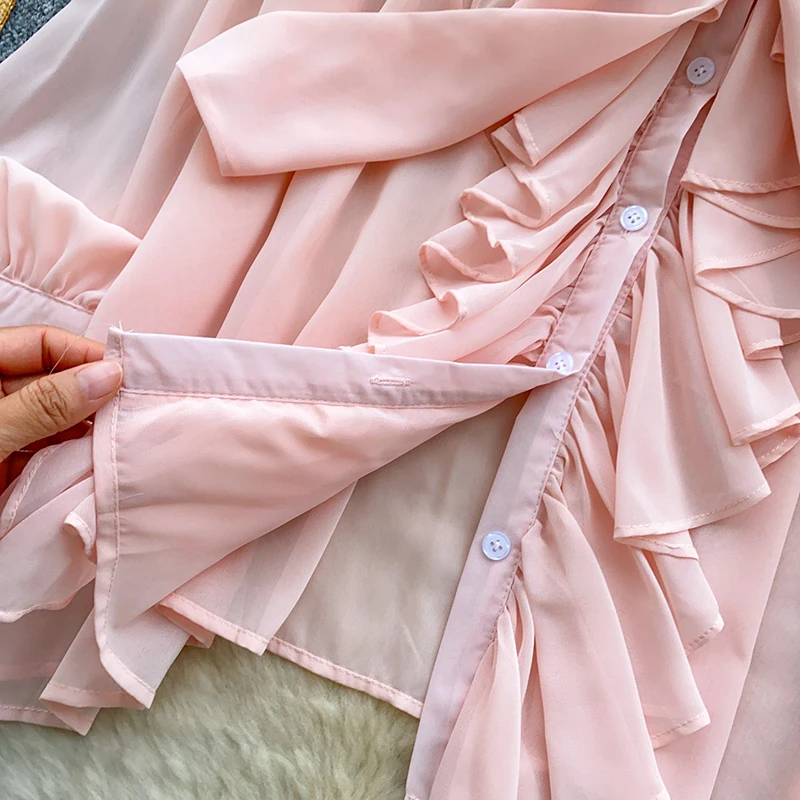 French Elegant Ruffled Long Sleeved Chiffon Shirt for Women Spring Autumn New Fashionable Plus Size Bow Collar Blouse Top T107