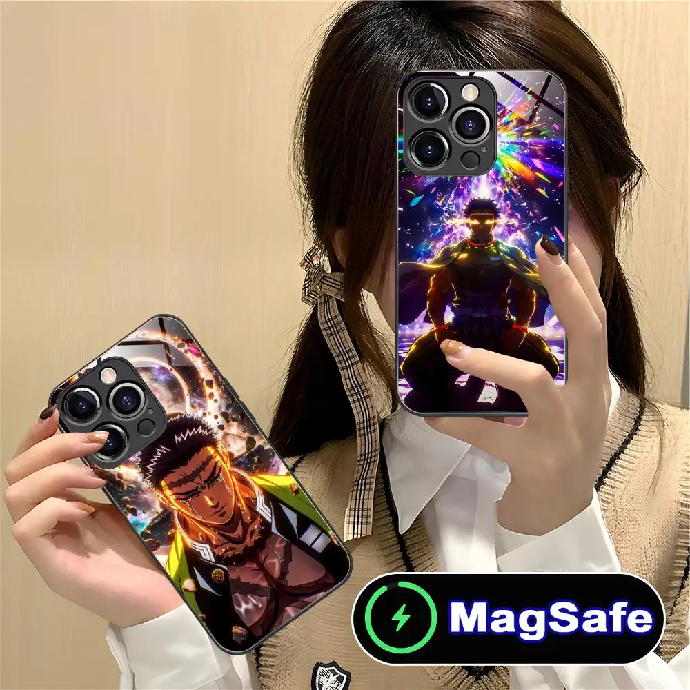 حافظة هاتف Demon Slayer Gyomei لهاتف آيفون 16 15 14 13 12 11 Pro Max Plus Mini MagSafe لون زجاجي غطاء حماية للهاتف الذكي