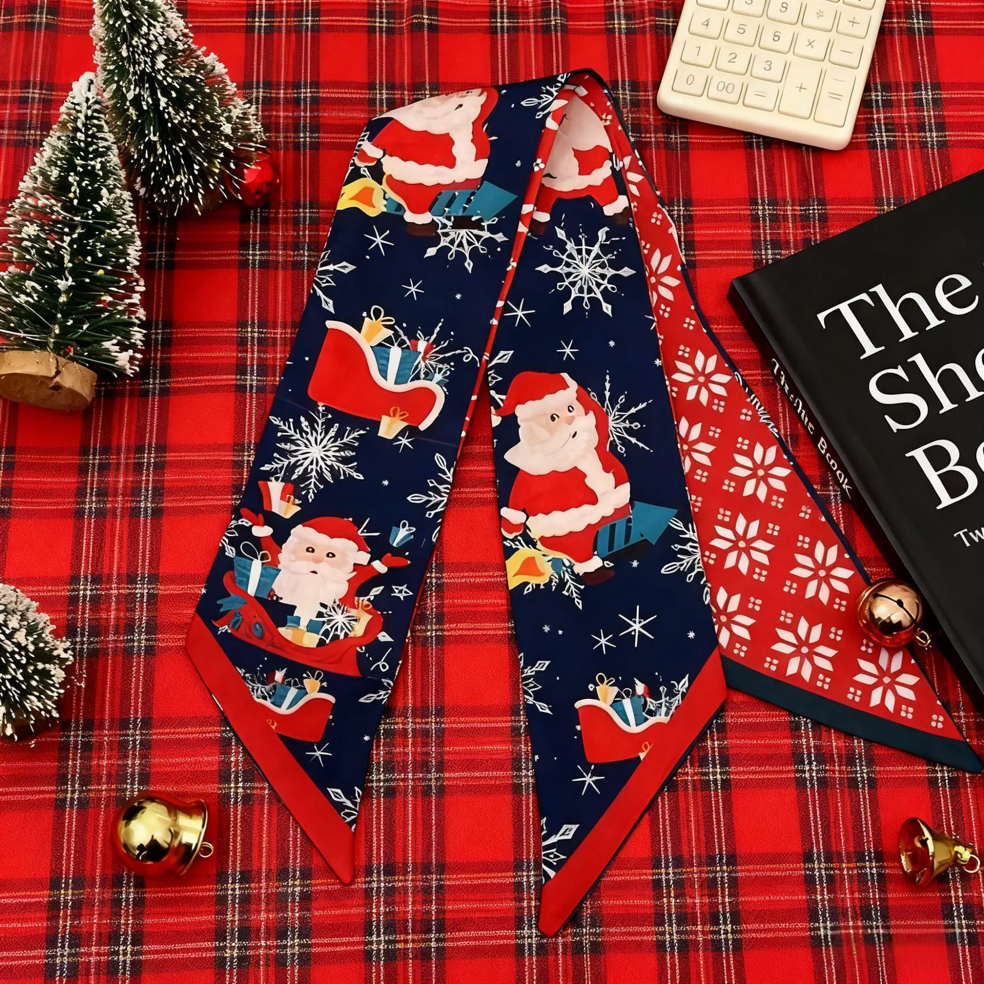 

Ретро лента повязка на голову Рождественский шелковый шарф с принтом красный длинный шарф Лось Санта-Клаус шарф повязка для волос Рождественское украшение