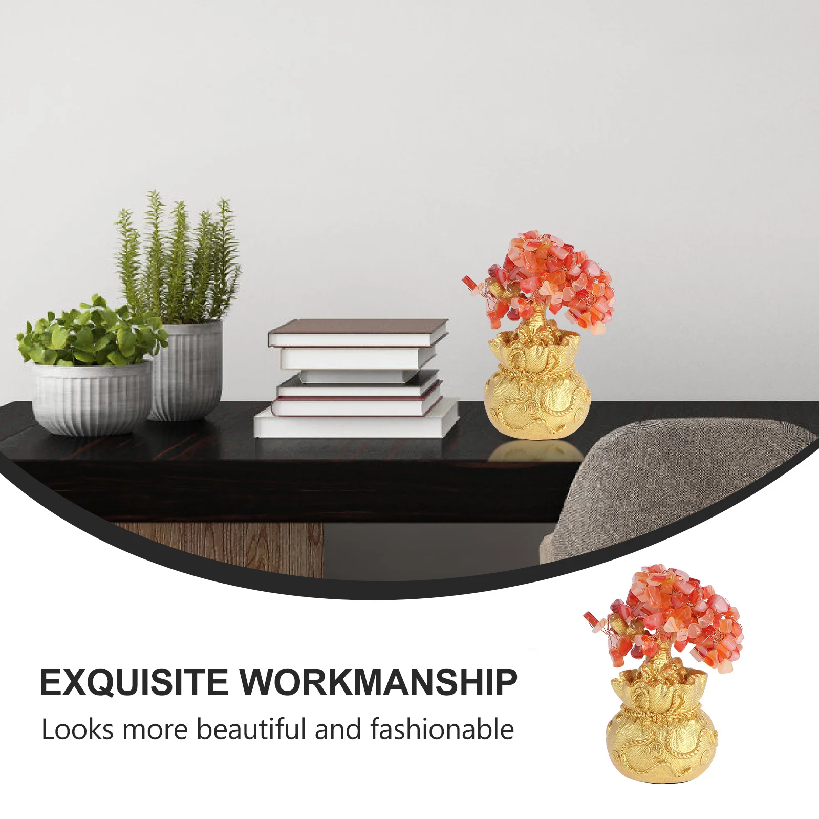 

Natural Crystal Money Tree Bonsai Style Crystal Money Bag Feng Shui Decoration Wealth Luck Desktop Ornament Prosperity Home