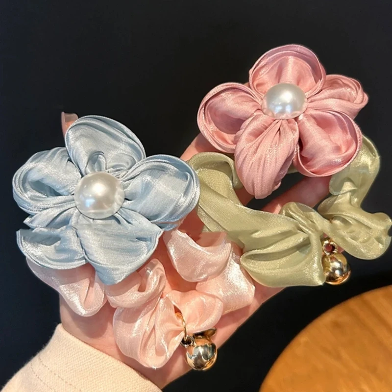 

Pearl Flower Hair Rope High Elastic Hair Circle Three-dimensional Flower Cloth Hair Loop Large Flower Elastic Band Hairband