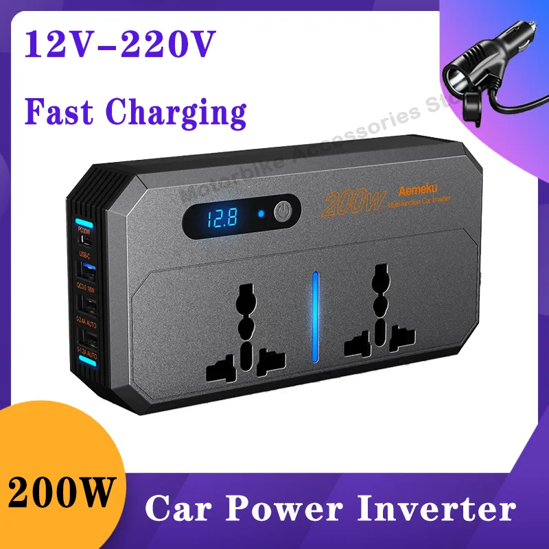 220V Car Inverter DC 12V to AC 220V 110V 200W Car Power Converter Auto Power Adapter TypeC USB Fast Charging Station Transformer