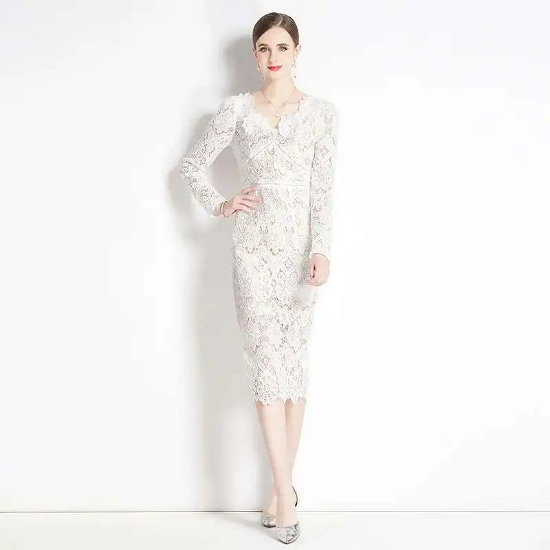 Summer Autumn Holiday 3D White Flower Embroidery Bridesmaid Wedding Dress Women Sheath Prom Evening Pencil Midi Dresses Black