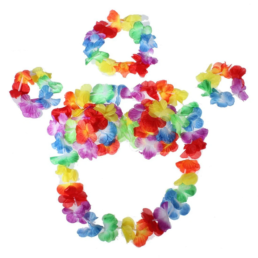 

Hawaii Tropical 5in1 Dancer Costume 40cm Grass Skirt Bras Flower Bracelets Headband Necklace Girls Accessories