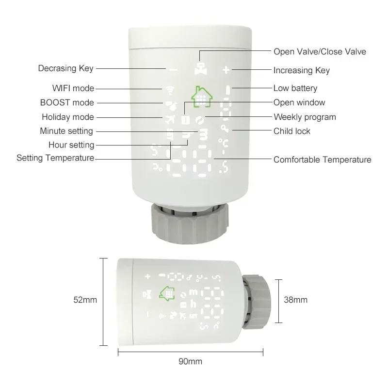 ZigBee Wifi Pintar TRV Radiator Aktuator Katup Radiator Termostatik Tuya Pengendali Suhu Suara Remote Control Google Home