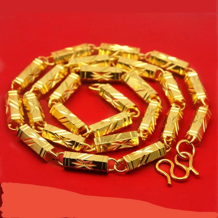 

9999 genuine gold 24K cylindrical double bamboo necklace, men's and women's solid color bamboo knot gold jewelry necklace gift