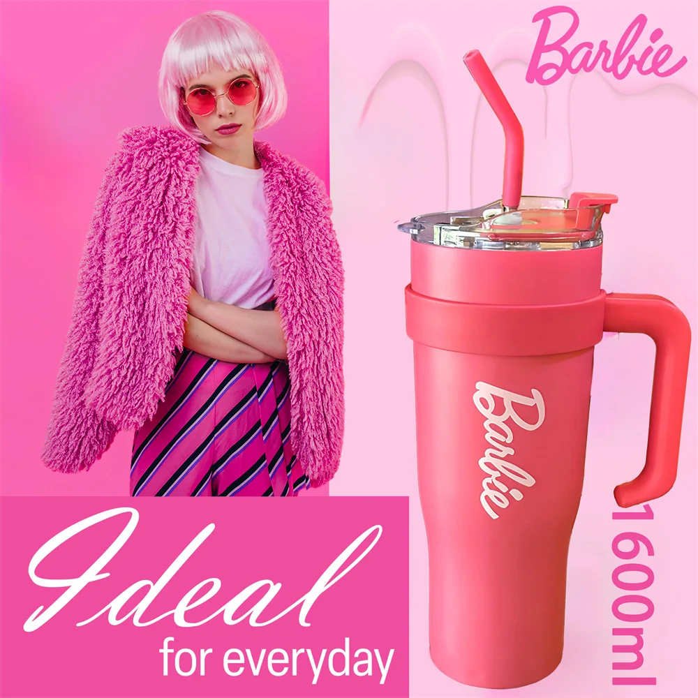 Miniso Barbie 54oz Stainless Steel Straw Cup Double Walled Insulated Thermocooler With Handle Straw Pink Perfect 1600ml