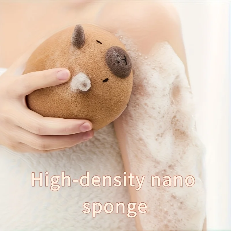 

Adorable capybara shaped shower sponge crafted with nano soft material. Gently exfoliates skin and creates rich foam, comfortable body scrub tool for daily bath skincare routine.