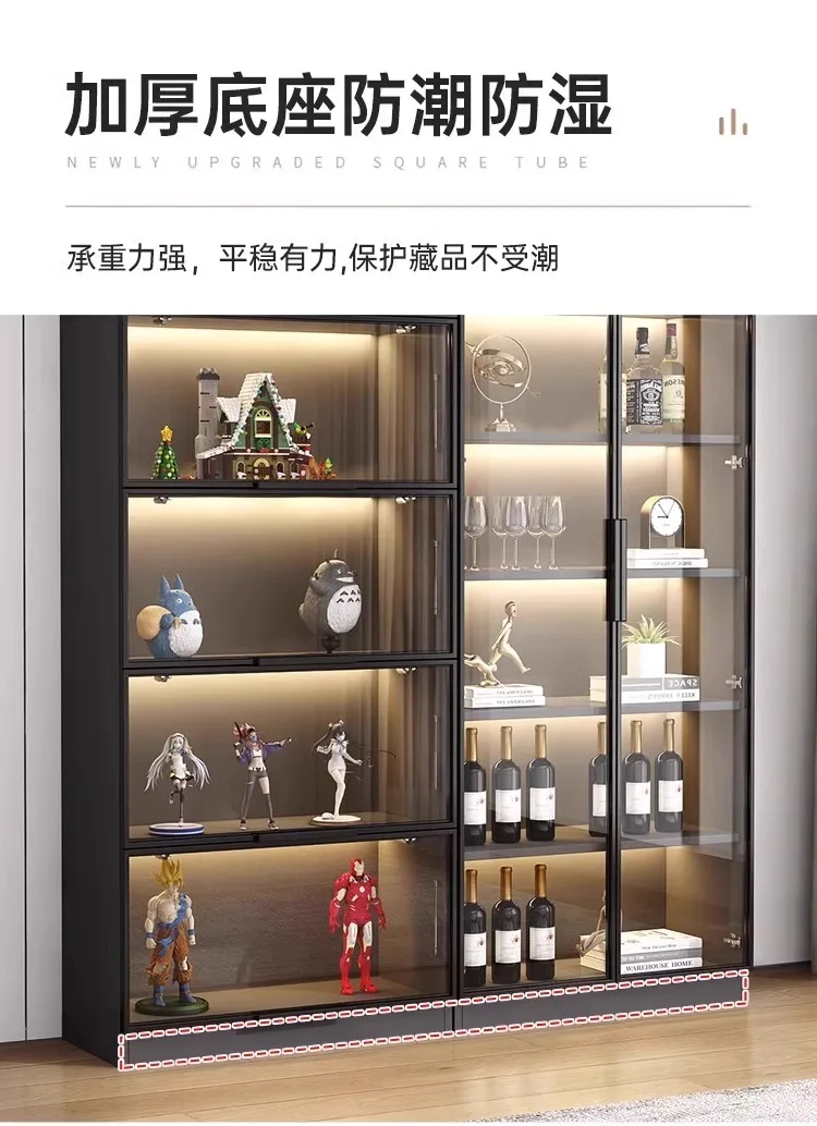 Figure cabinet with glass door, whole wall dust-proof combination bookshelf, display and display household living room cabinet