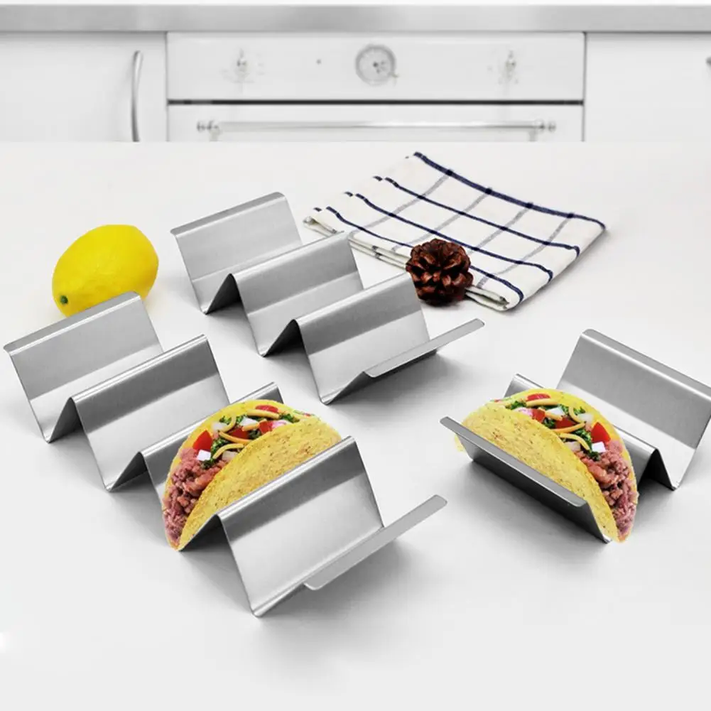 

Tortilla Rack Taco Rack Tray Holder Stainless Steel Taco Holder Stand with Easy-access Handle Reversible Design for 3 or 2