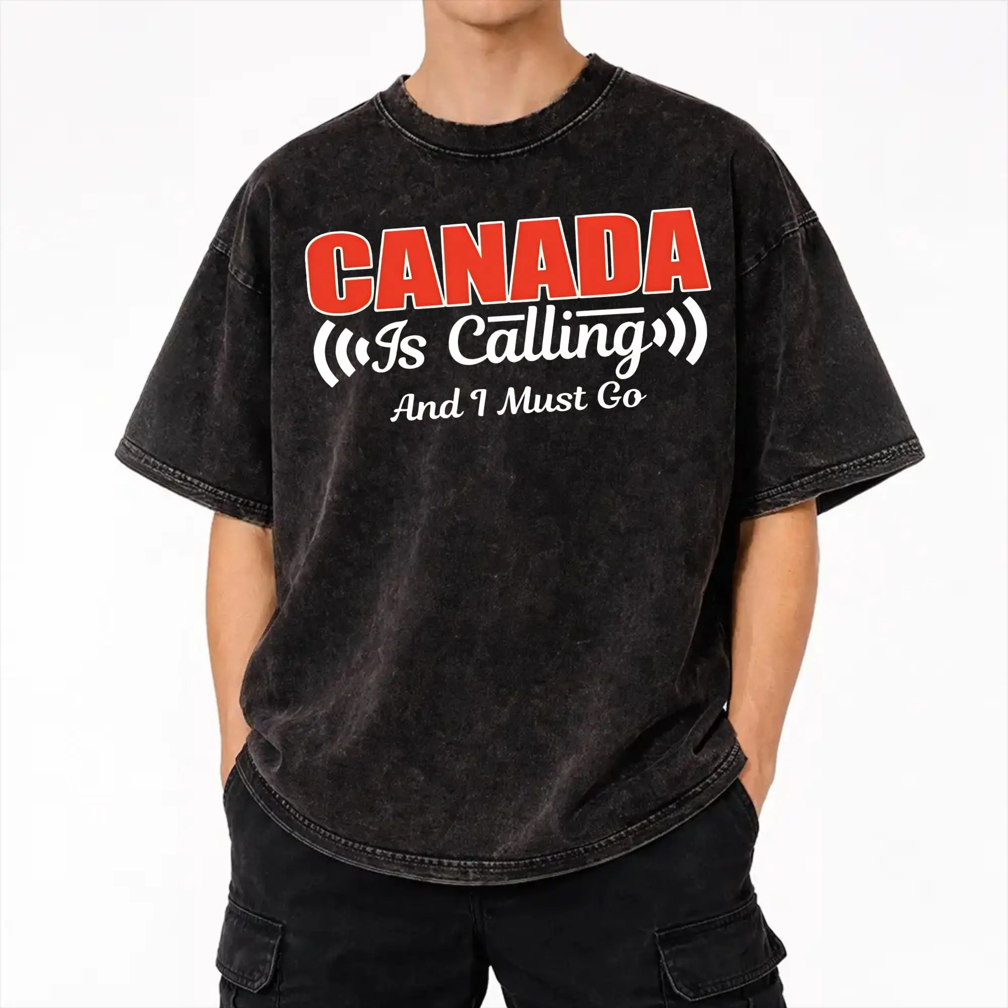 Funny Canada Is Calling and I Must Go Flag  T Shirts Hip Hop Washed Cotton Harajuku T-Shirt  Novelty Men Women Streetwear