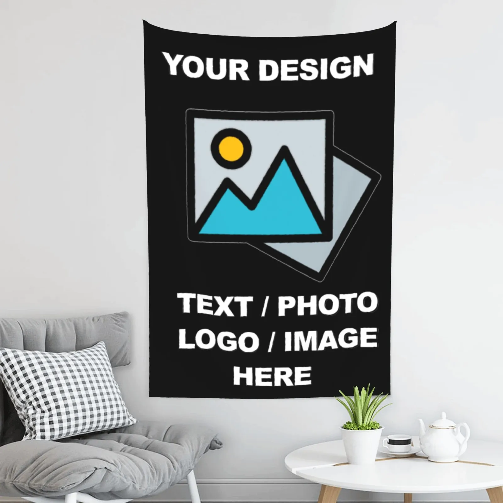 Custom Design Tapestry Personalized Photo Text Logo Wall Hanging Home Decor for Room Free Hooks Included Elevate Your Space