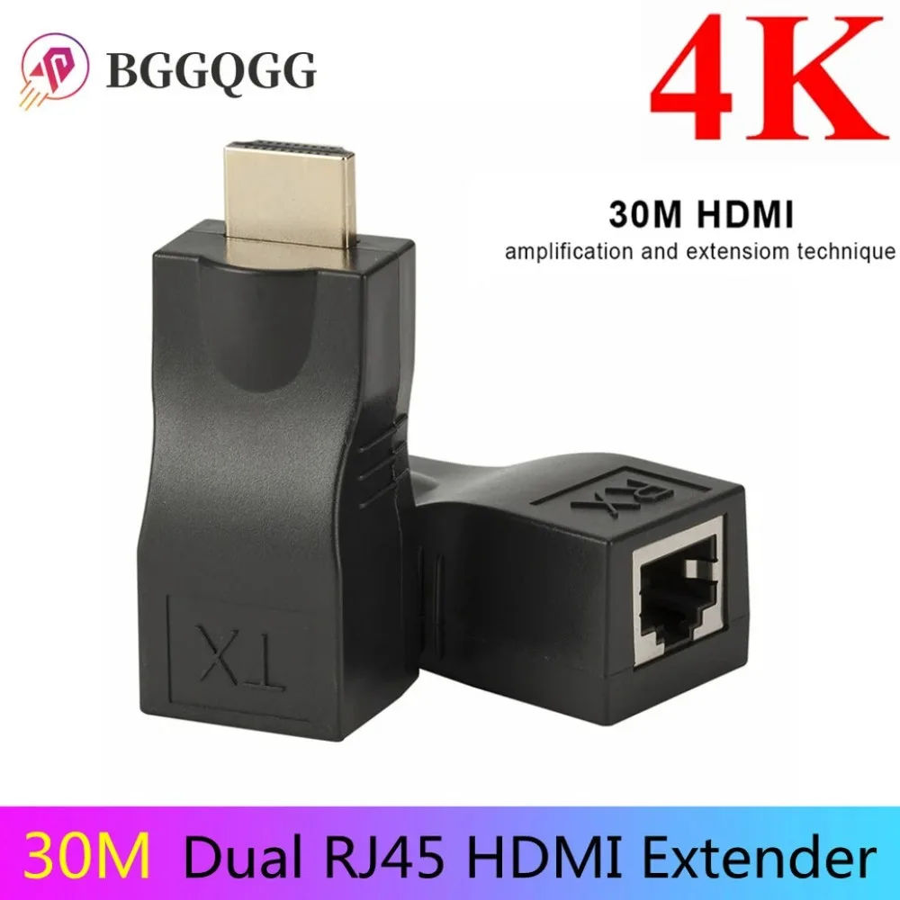 BGGQGG 4K HDMI-compatible Extender Extension up to 30m Over CAT5e / 6 UTP LAN Ethernet Cable RJ45 Ports LAN Network