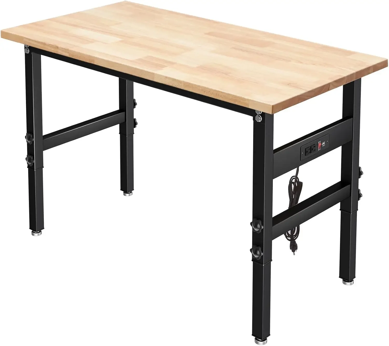 Work Bench Garage Workbench with Power Outlets, 2200 Lbs Capacity Hardwood Top Work Bench Table Heavy-Duty Workbench for Garage,