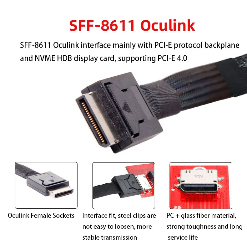 Oculink SFF-8611 SFF-8612 a NVMe M.2 Ngff M-Key Adapter Card per MVMe M2 SSD