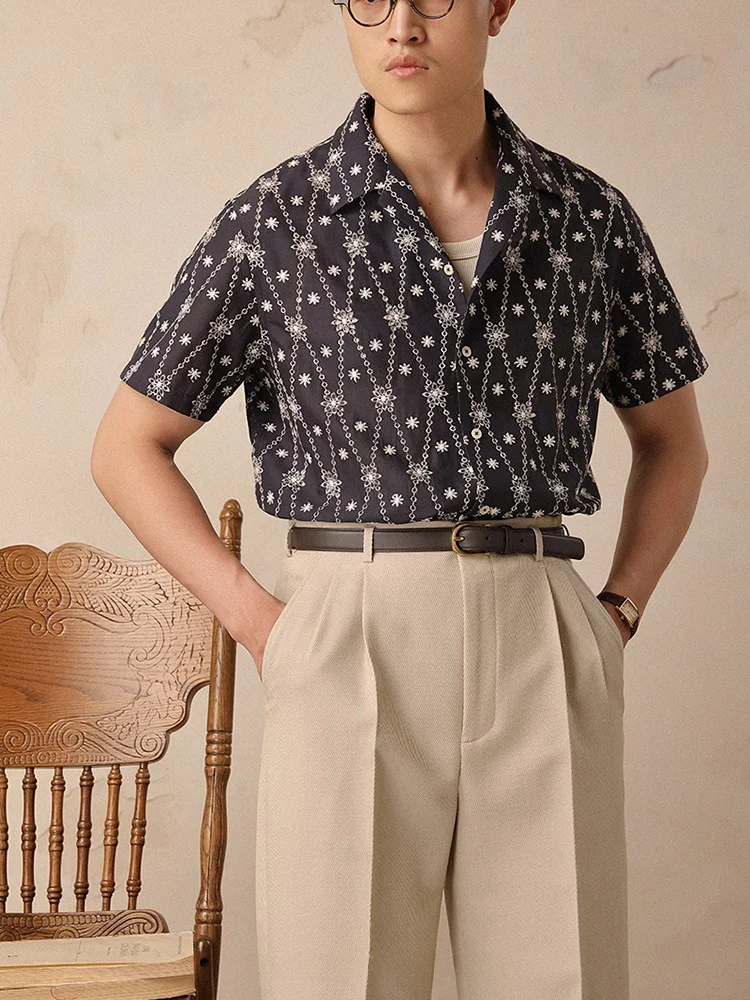 

Cuban Collar ort Sve Embroidered irt Men's Casual Sle Breathable Lightweight Summer Busin Gentleman Cotton irt