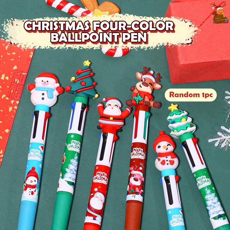 Cartoon Christmas Party Supplies Multicolor Ball Pen Ballpoint Pen Colorful Refill Multifunction 4 Colors In One Stationery