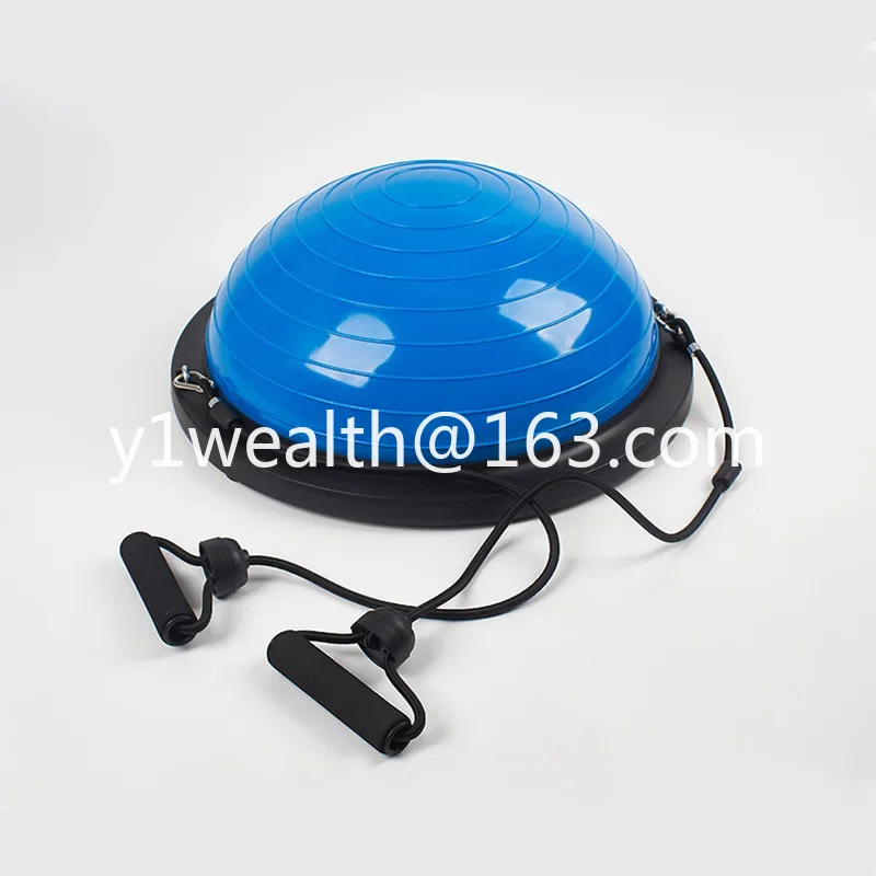 Custom logo PVC semi-balanced yoga ball with resistance band and foot pump for Pilates and fitness exercises