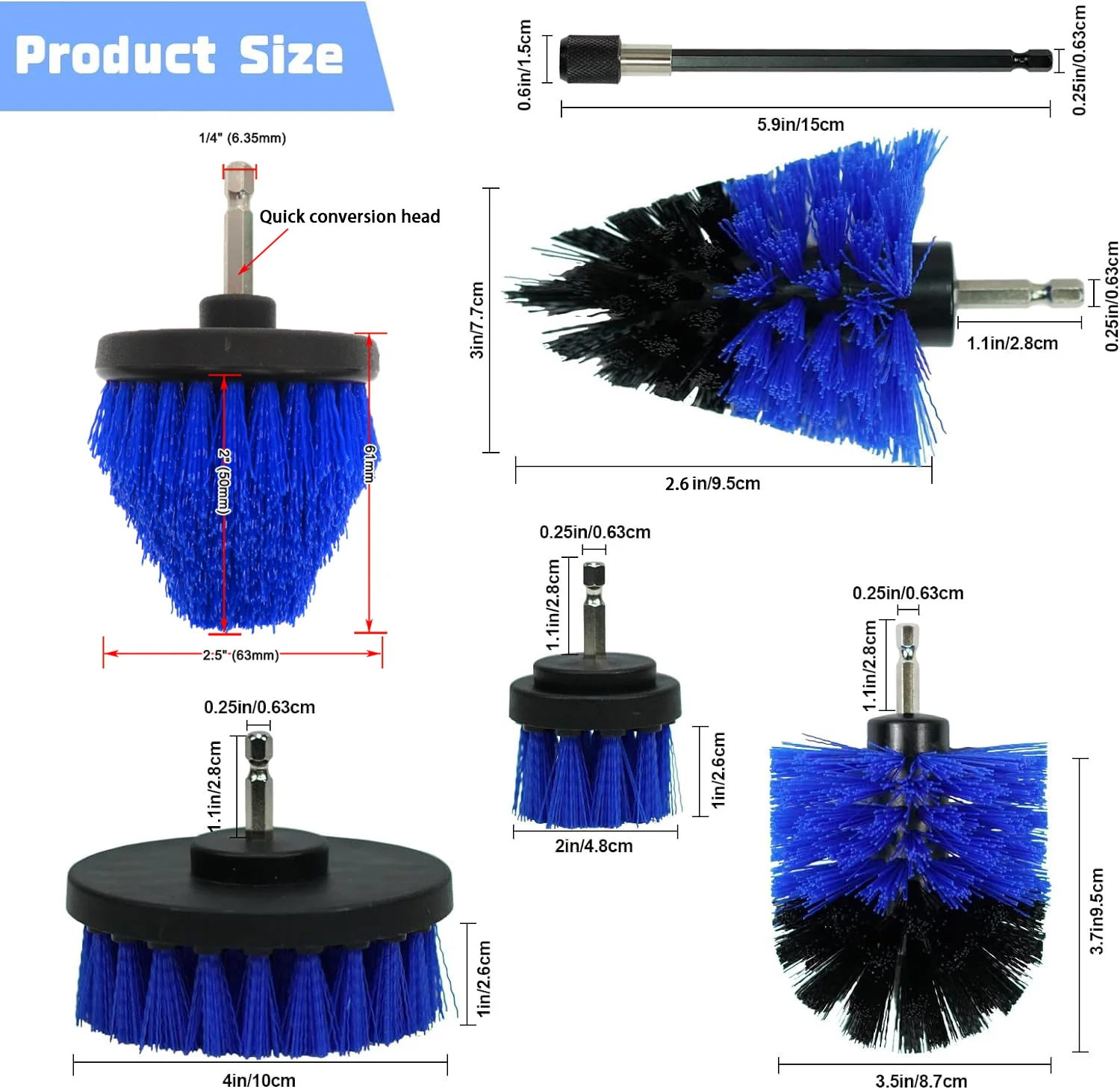 Power Cleaning Brush Attachment Set 6 Pcs All Purpose Power Scrubber Cleaning with Extend Long Attachment for Grout Shower Tub