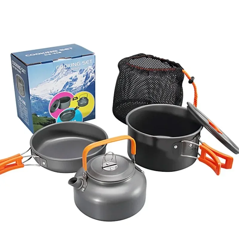 Outdoor Camping Portable Aluminum Alloy Cookware Utensils Kettle Pot Frying Pan Cooking Tableware Set