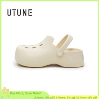 UTUNE Thick Sole Sandals for Women Summer Soft High-heeled Platform Mules Hole Shoes Beach Outside EVA Slides Non-slip Slippers