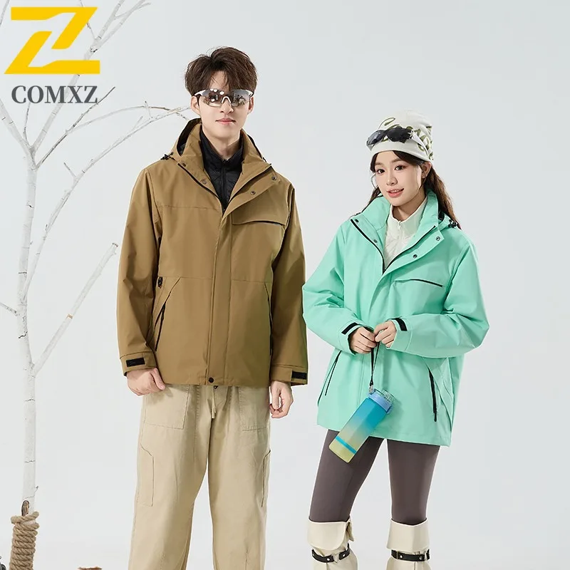 COMXZ Men Down Jacket Solid Color Lightweight Warm Outdoor Adventure Skiing Puffer Jacket Mountain-Climbing Hooded Winter Jacket