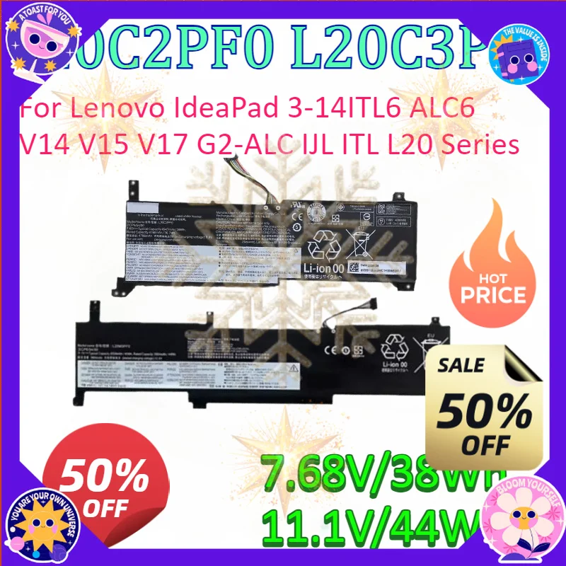 SWZY L20C2PF0 7.68V 38Wh L20C3PF0 11.1V 44Wh Laptop Battery For Lenovo IdeaPad 3-14ITL6 ALC6 V14 V15 V17 G2-ALC IJL ITL L20 Seri
